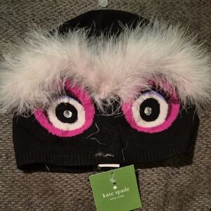 Kate Spade Black Beanie with Pink and White Accents
